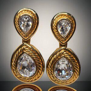 SWAROVSKI Chunky Vintage 80's Crystal Dangle Earrings Swan Stamp